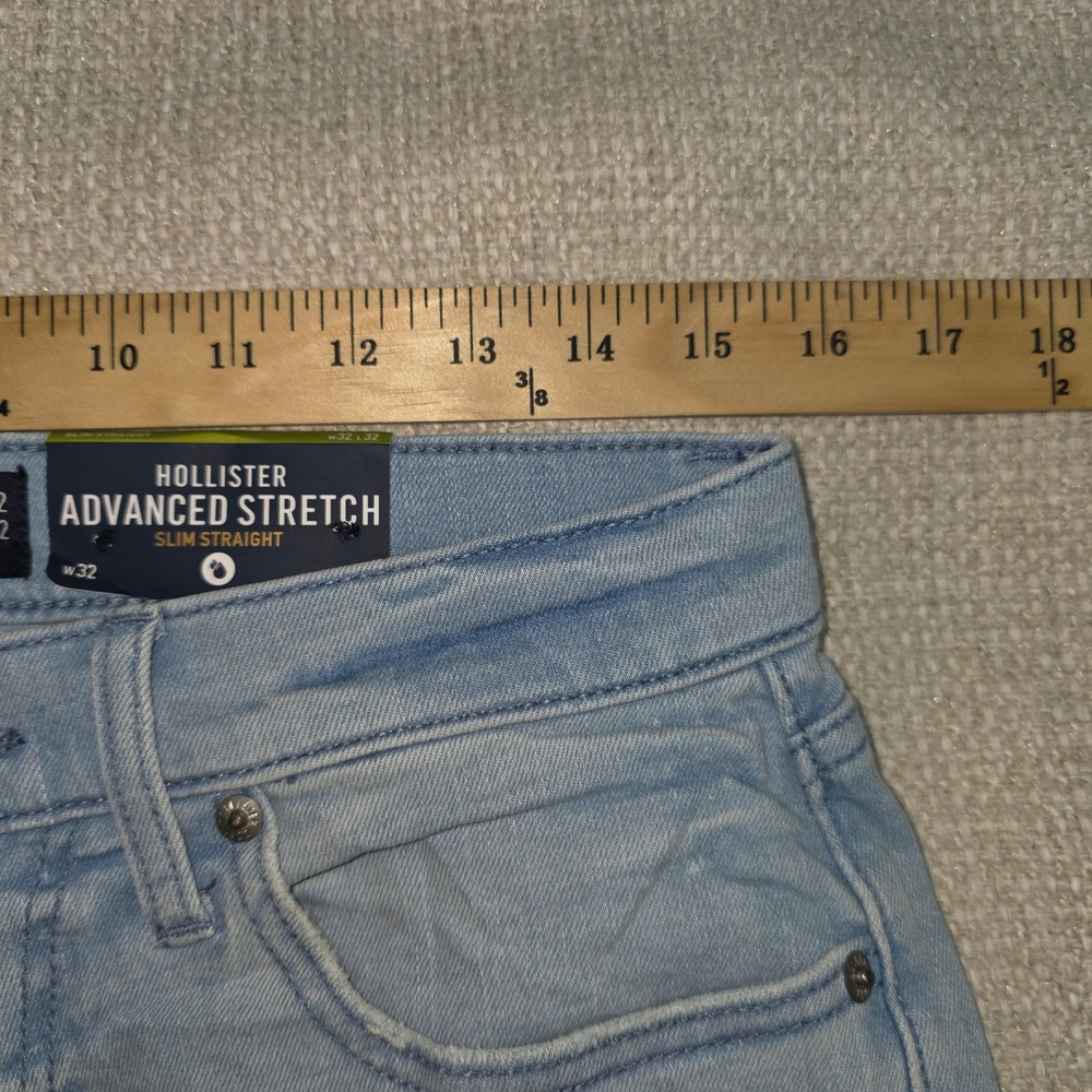 Hollister Mens Slim Straight Advanced Stretch Distressed Light Wash Jeans 32x32 - Picture 9 of 12